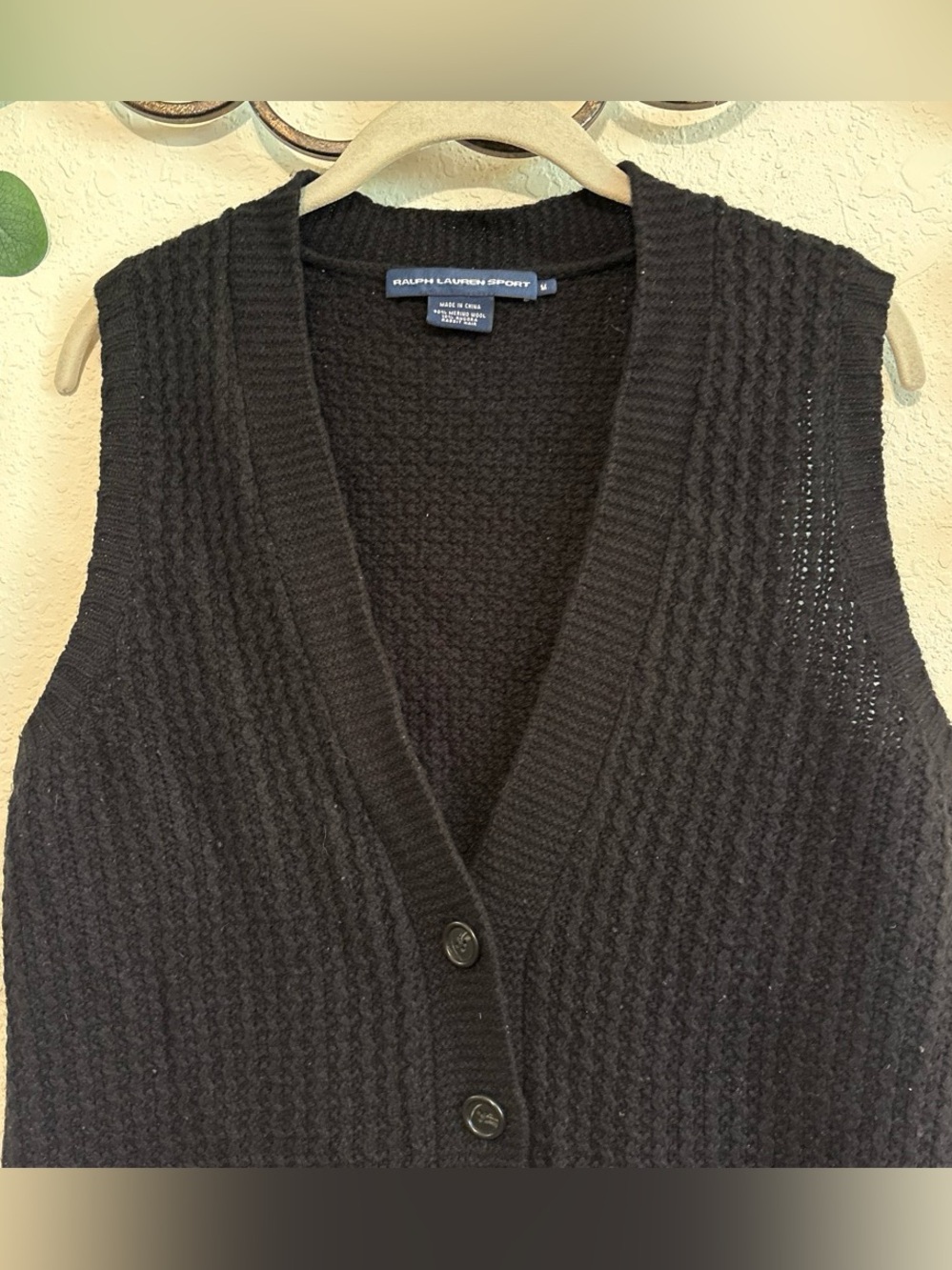 Vintage Ralph Lauren Black Merino Wool Button-Front Knit Sweater Vest - Picture 3 of 6